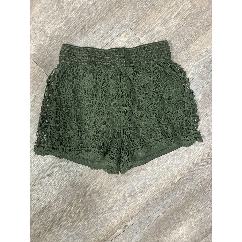 rue21 Olive Green Lace Crochet Shorts Medium Boho Festival Summer Elastic Waist